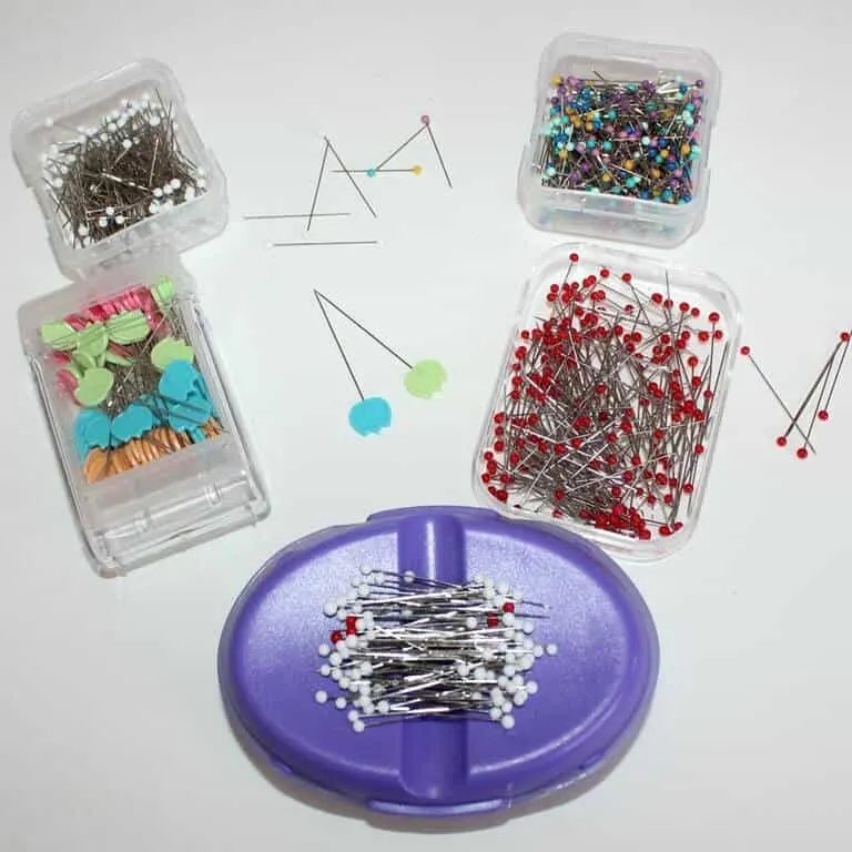 Sewing pins of different colors and sizes