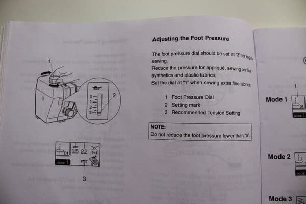 foot pressure regulator info in sewing machine manual