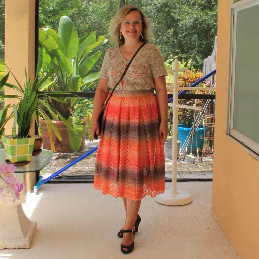 DIY box pleated skirt and crocheted top outfit