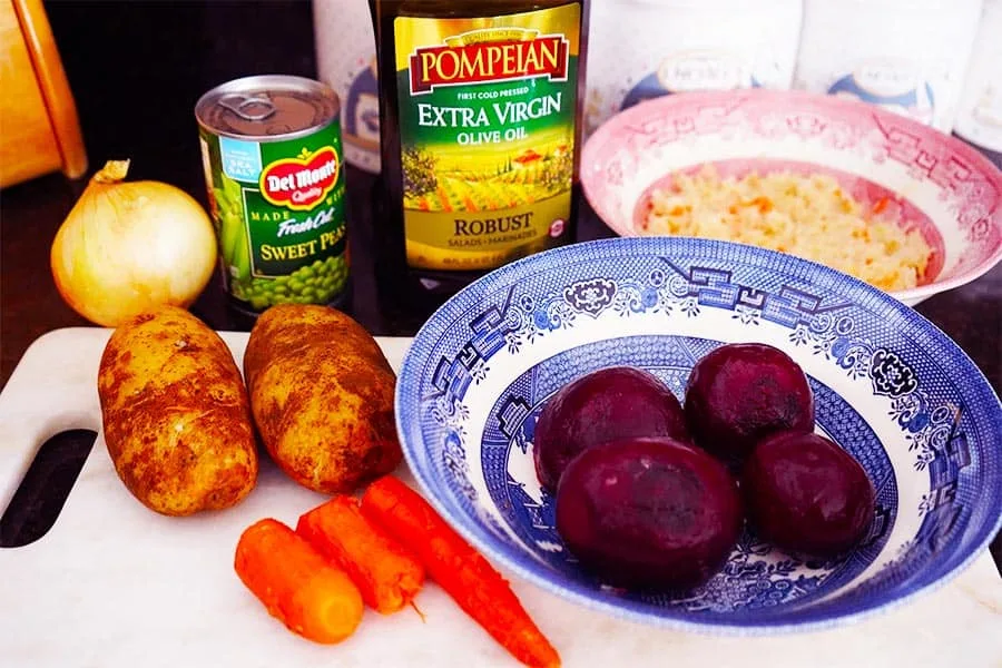 Ingredients for the Russian Beet Salad {vinaigrette, Russian vinegret} recipe