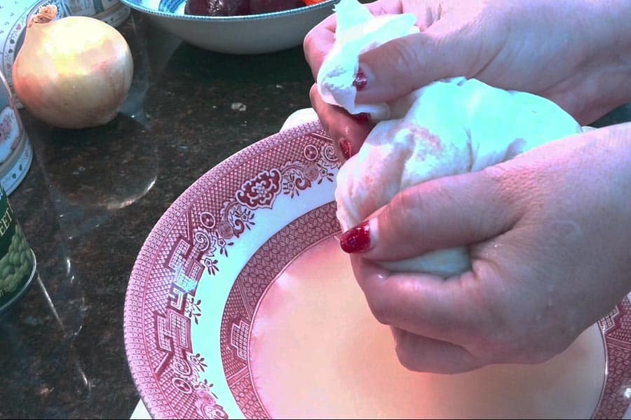 Preparing cabbage for the Russian Beet Salad {vinaigrette, Russian vinegret}P