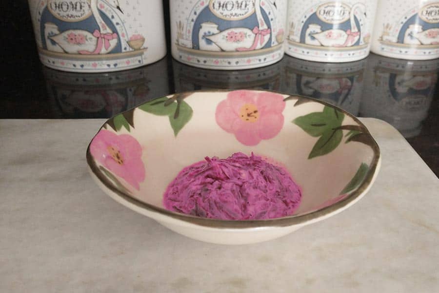 Russian shredded beet salad with mayonnaise