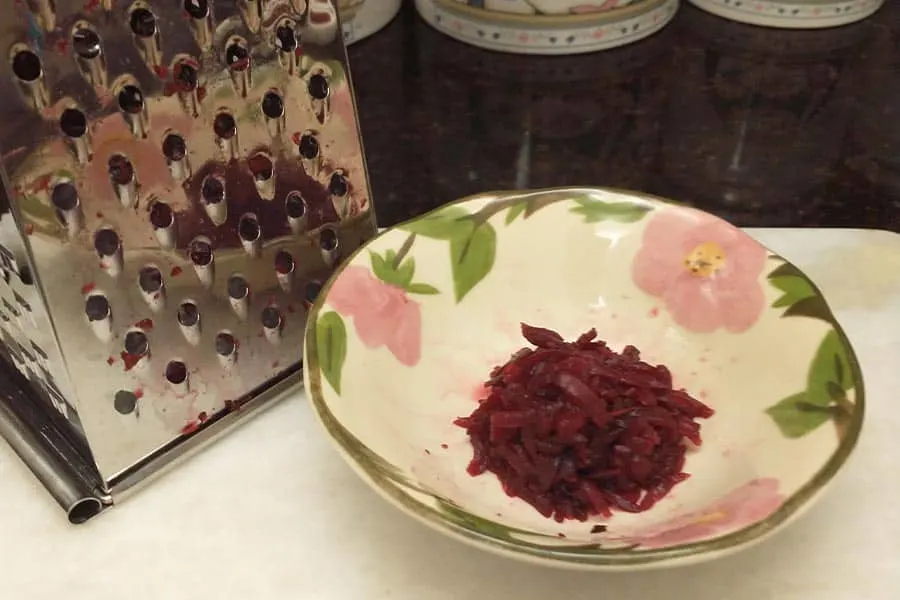 Russian shredded beet salad with mayonnaise