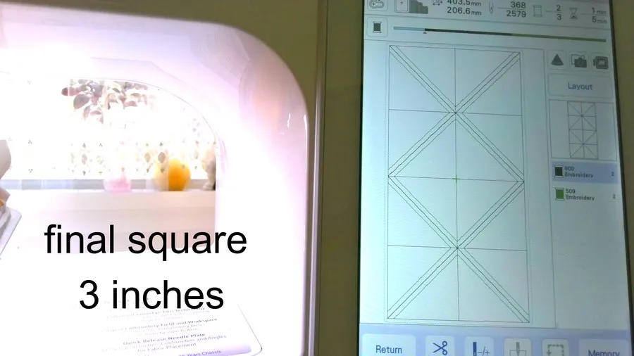 making half square triangles with embroidery machine