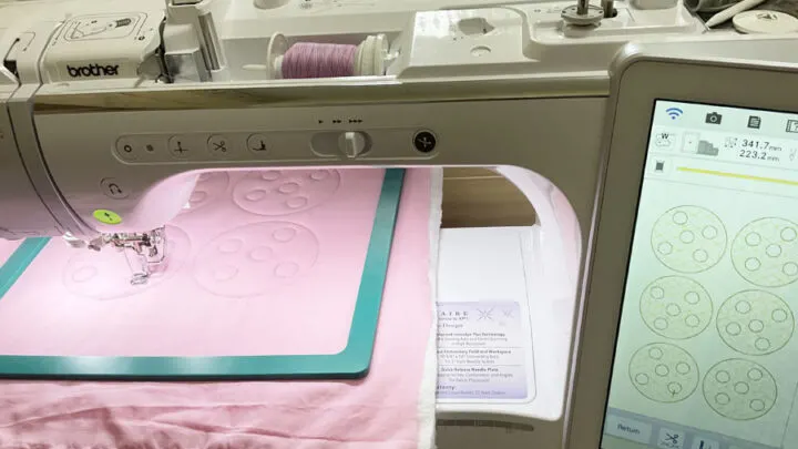 Run the first step of the in the hoop embroidery design.