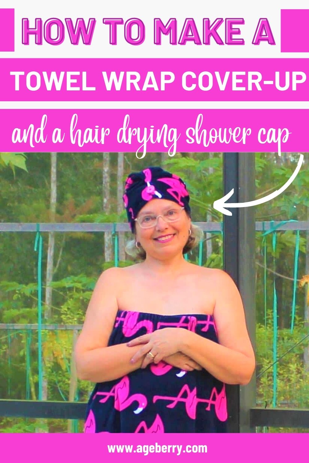 How to make a towel wrap cover-up and a hair drying shower cap from terry towels –