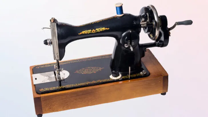 Vintage sewing machine with a vertical spool pin