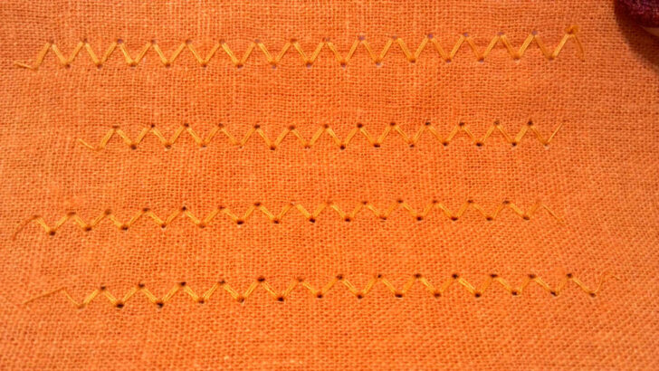 hemstitching zigzag on orange fabric