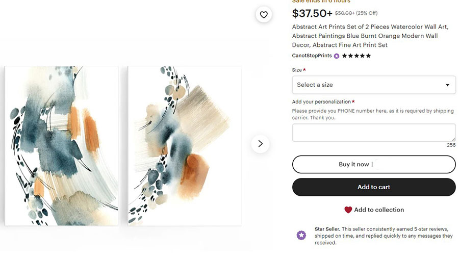 abstract watercolor painting on etsy details