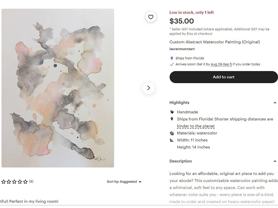 abstract watercolor painting on etsy details