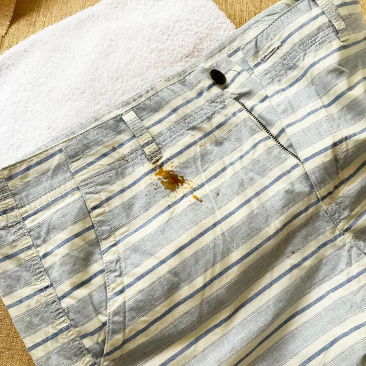 fresh coffee stain on shorts