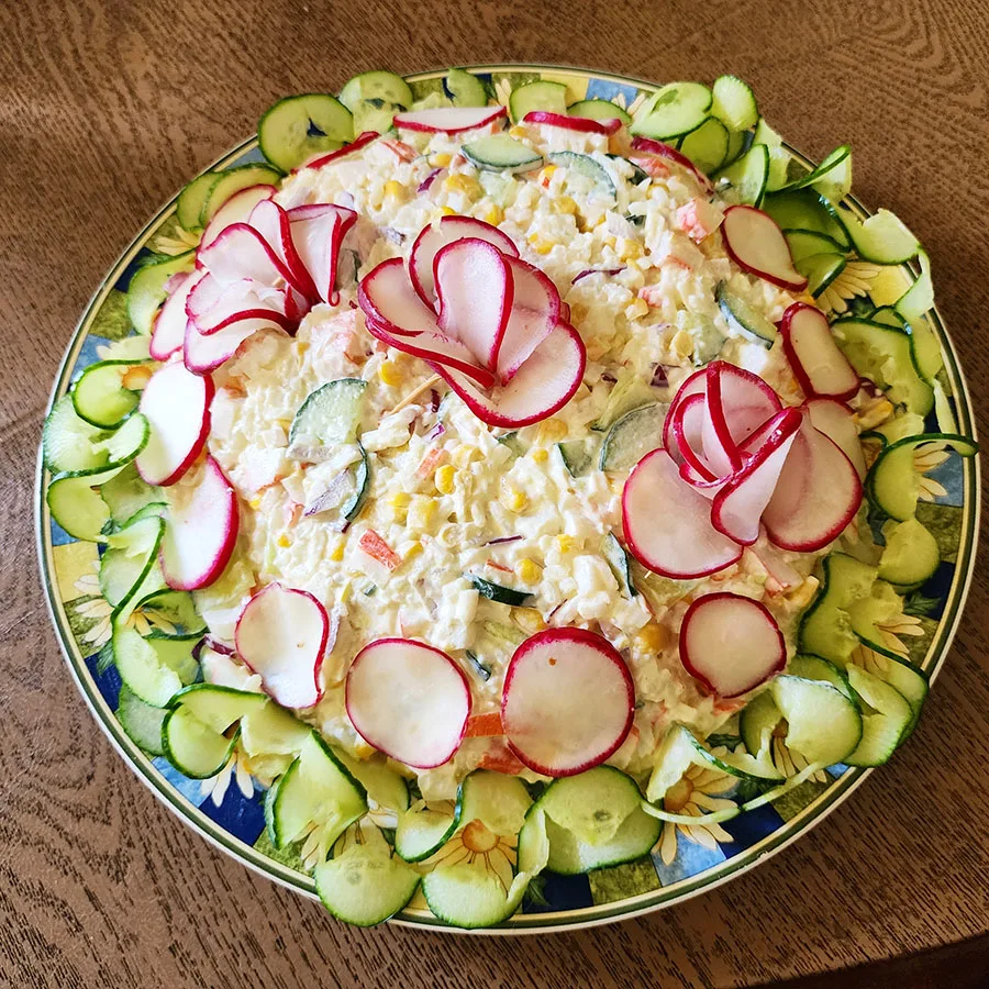 crab meat salad on plate
