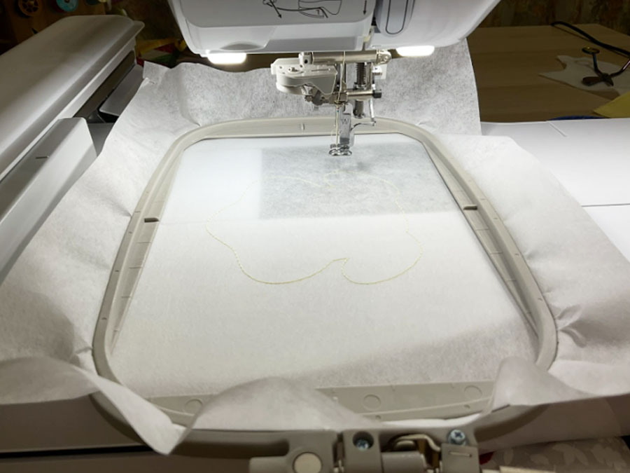 Hoop the tear away stabilizer in a 6 x 10 hoop