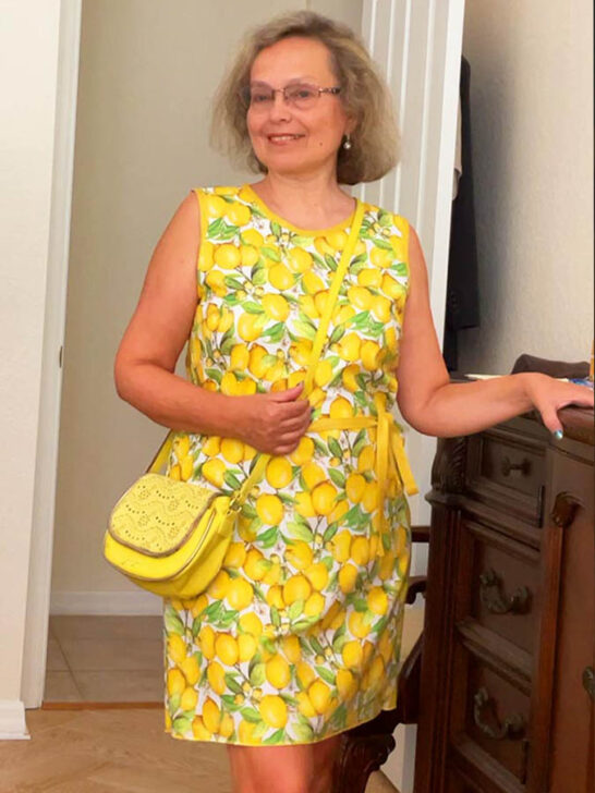 I am wearing a simple summer dress I made from quilting cotton fabric