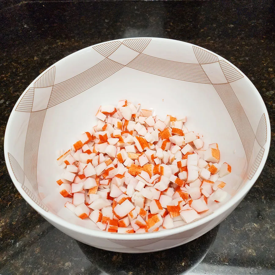 chopped crab sticks in a bowl