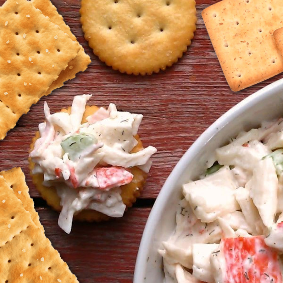 serving crab salad on crackers