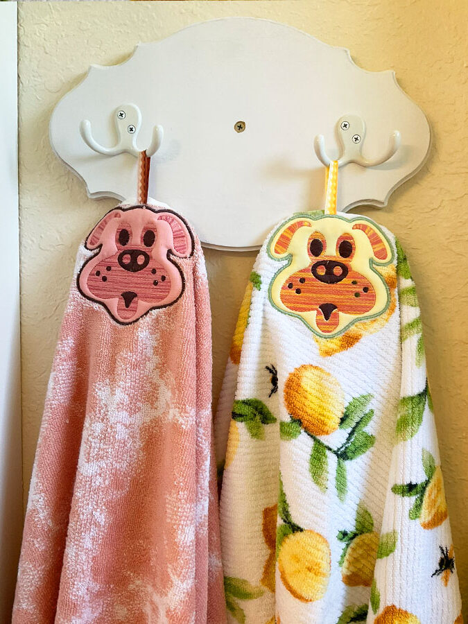 In the hoop embroidery: TOWEL topper with a hanging loop