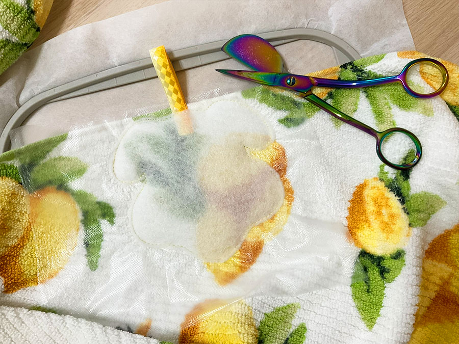 trim batting using duckbill scissors