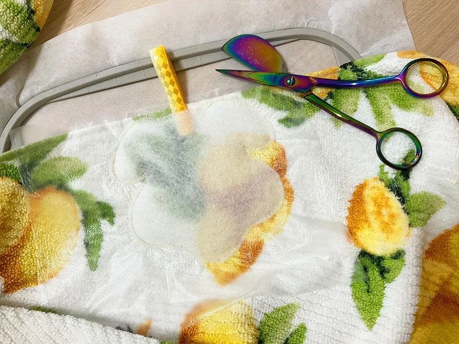 trim batting using duckbill scissors