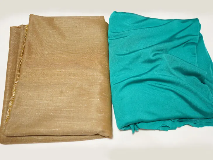 100% silk fabric in a light brown shade and 100% silk knit fabric in a beautiful shade of green