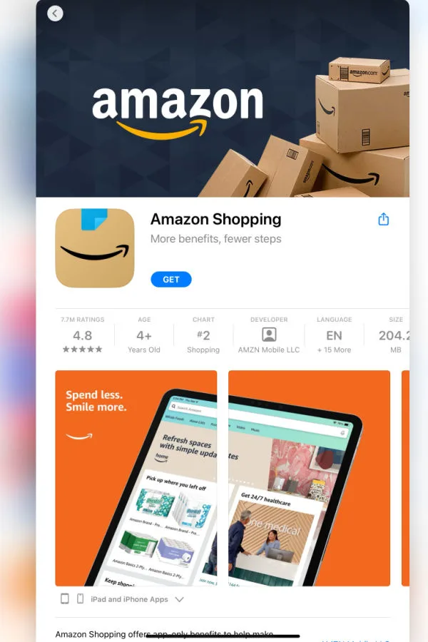 Screenshot of Amazon Shopping app