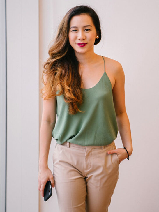 Laurel green top and and khaki bottoms