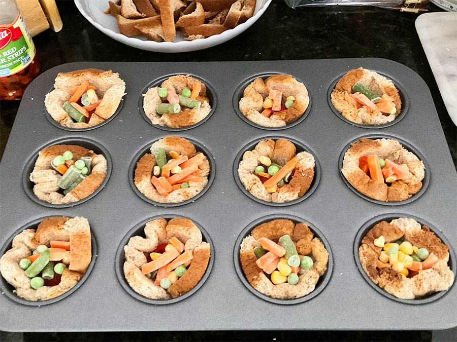 frozen veggies on muffin pan