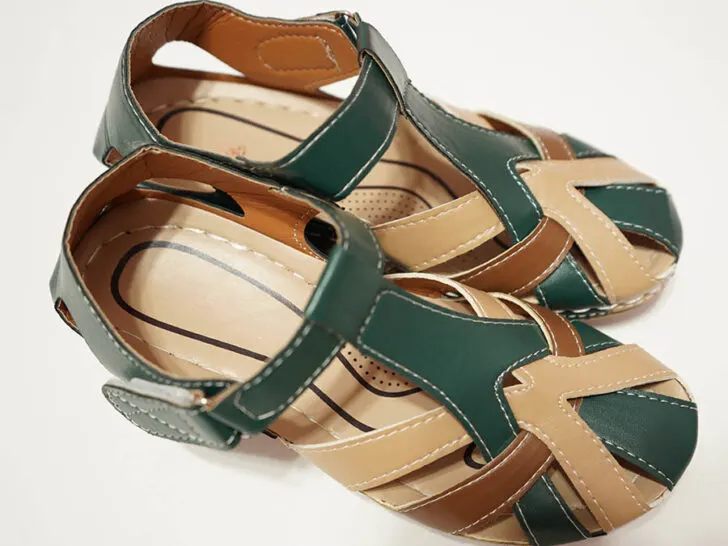 green and brown pair of sandals