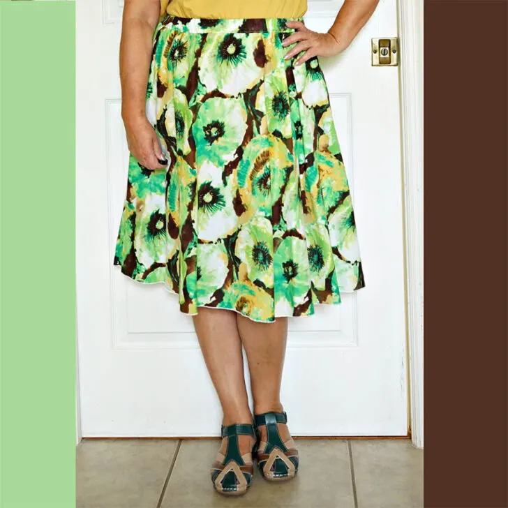 my green circle skirt paired with my brown and green sandals