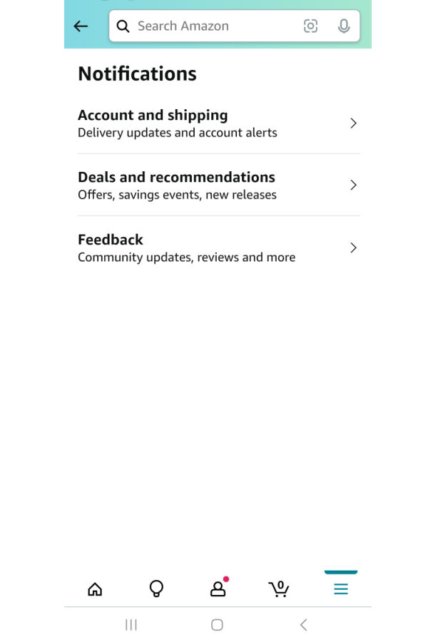 Notifications on Amazon Shopping App