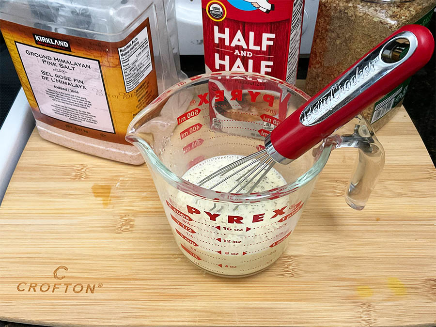 egg mixture on a Pyrex cup