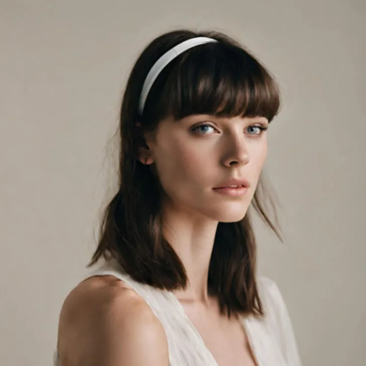 woman with bangs wearing a white headband