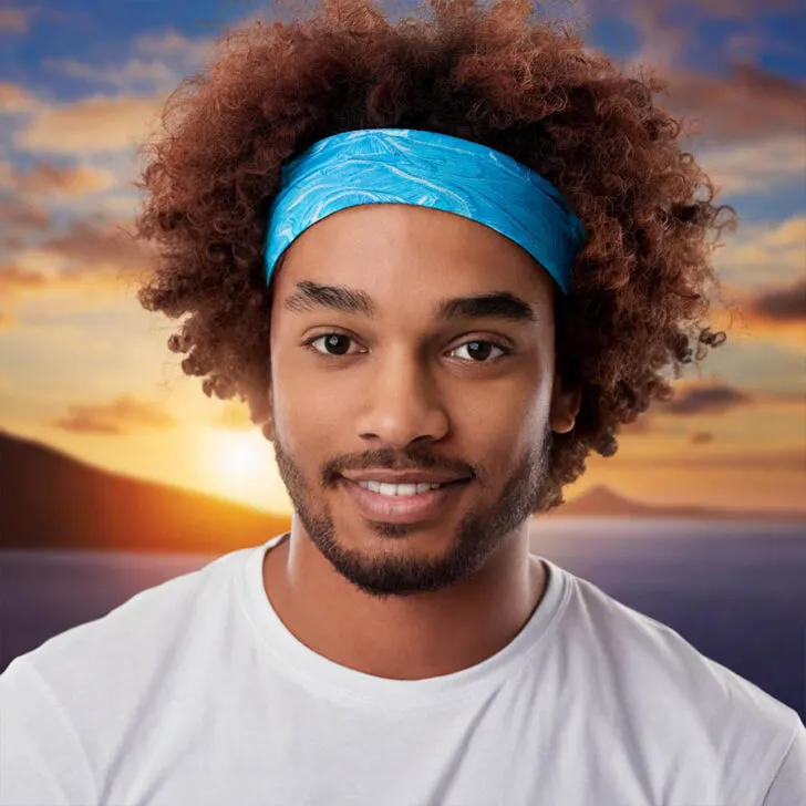 curly haired man wearing a headband