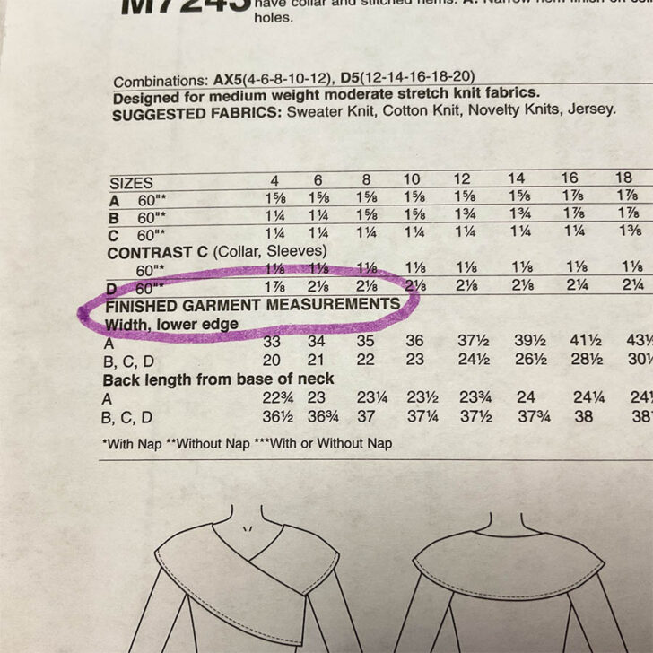 finished garment measurements