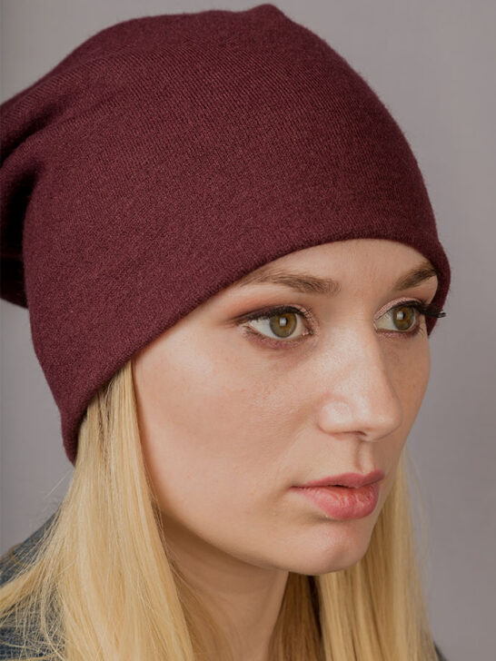 woman wearing a sewn beanie