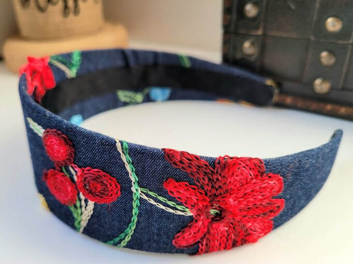 Denim Embroidery Headband Two Inch