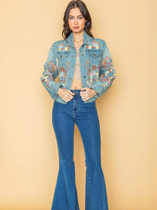 Denim Floral Embroidery Jacket