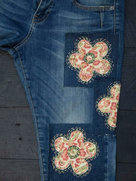 Denim and upcycled designer fabric patch