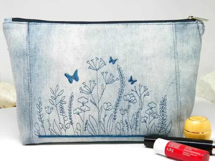 Embroidered Denim Purse From Repurposed Jeans