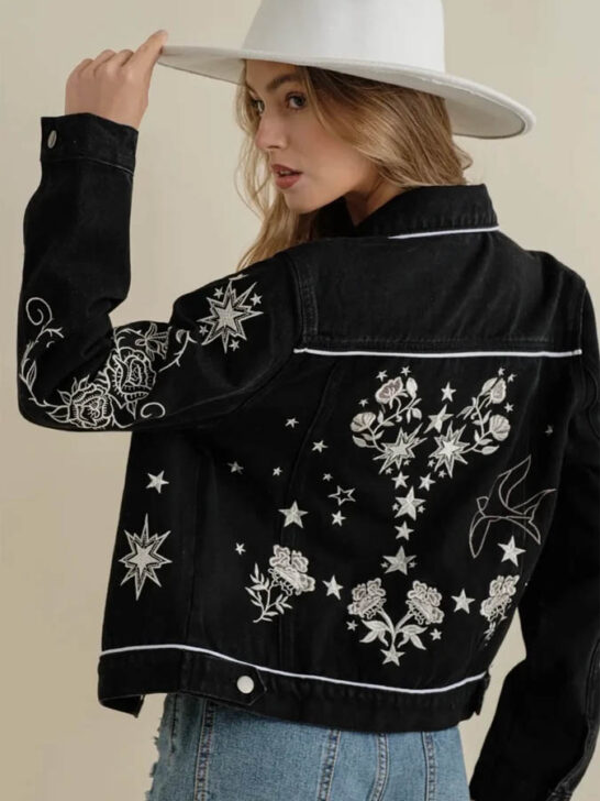 Embroidered black Jean Jacket, Floral Jacket