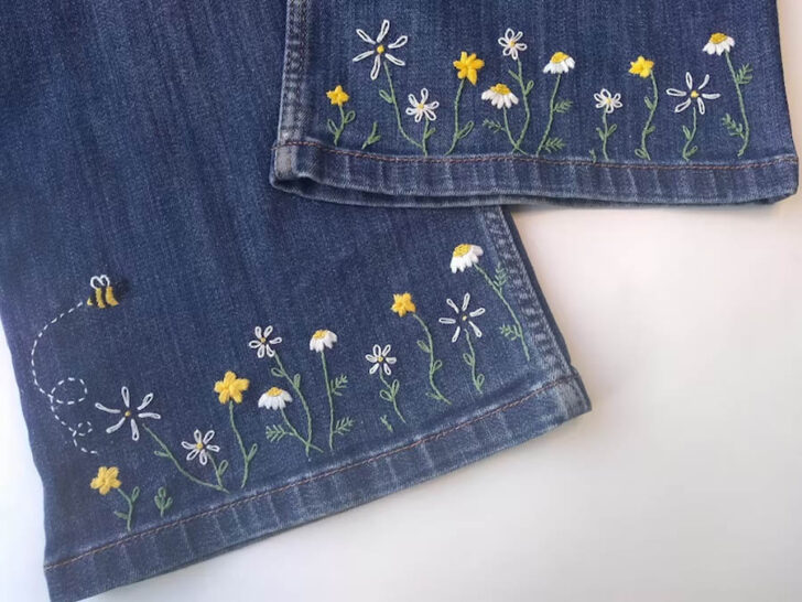 Jeans Embroidery Kit Daisies and Bee