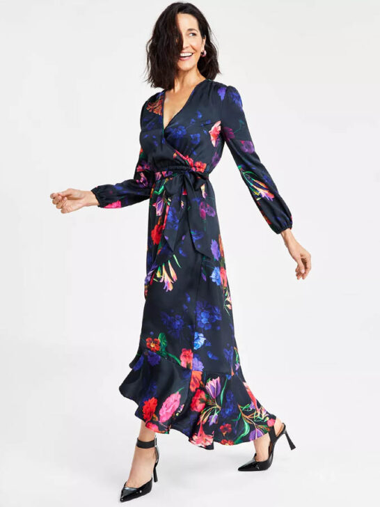 Macy's Women's Printed Faux-Wrap Maxi Dress