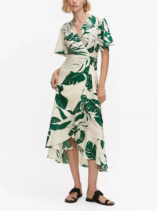 Mango Women's Ruffle Wrap Detail Printed Dress