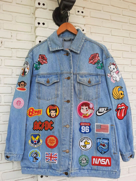 Upcycled Denim Jacket with Patches