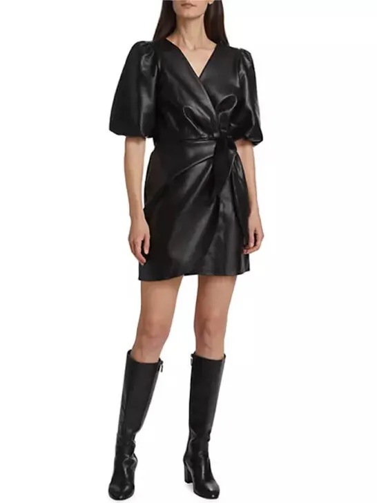 Wayf Roxy Faux-Leather Wrap Minidress