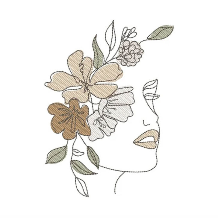 Woman with flowers embroidery design