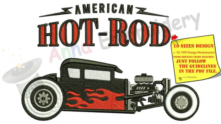 car Hot Rods Embroidery Design