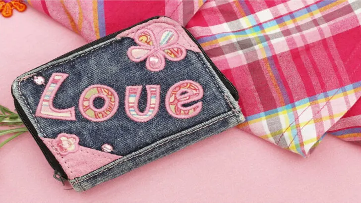 denim purse with embroidery