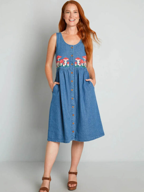 modcloth Microdose of Magic Embroidered Denim Jumper