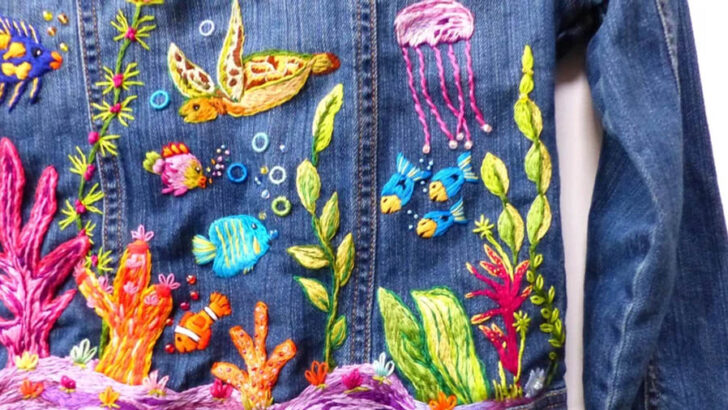 underwater world aquarium fish denim jean jacket